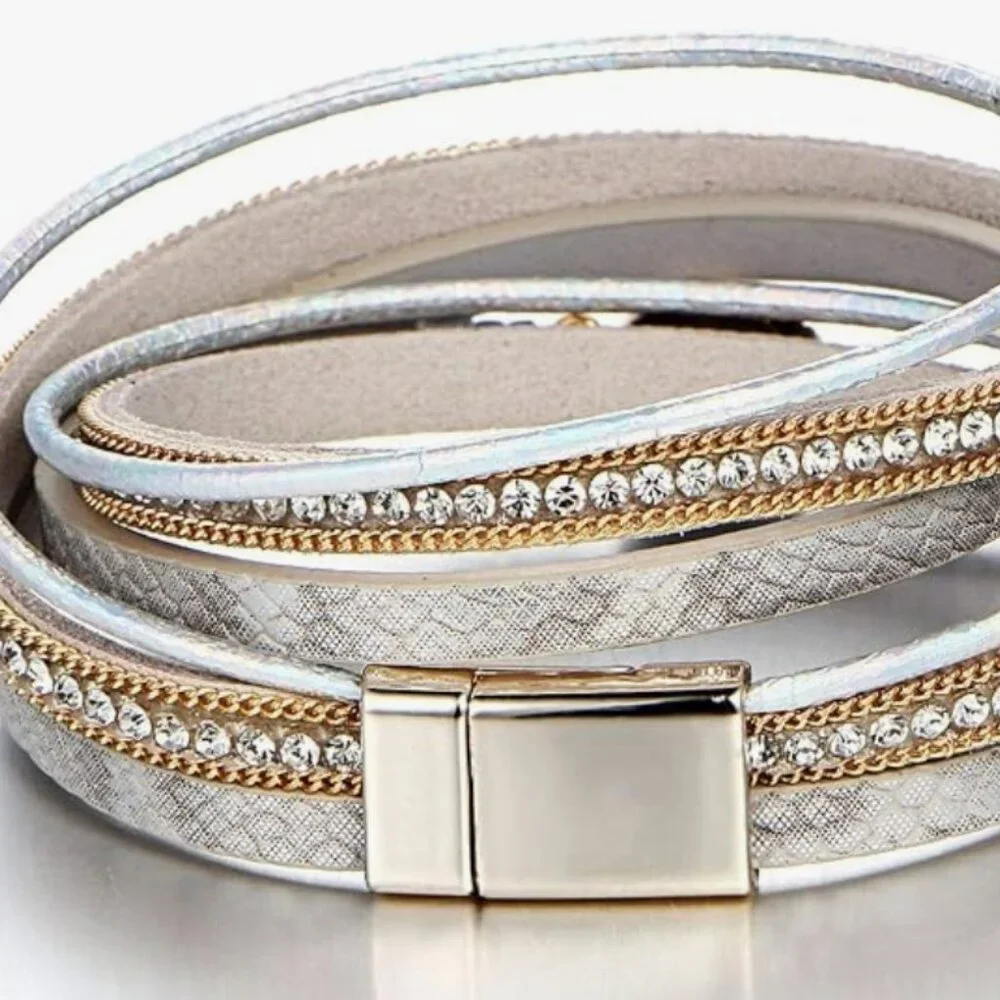Leather Wrap Bracelets Multi-Layer Crystal Beads Cuff Bracelet Jewelry - AGATE - Picture 2 of 7